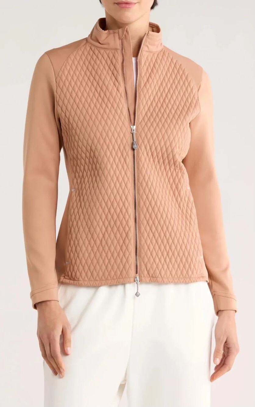 Peter Millar Merge Elite Quilted Hybrid Golf Jacket Camel Women's M